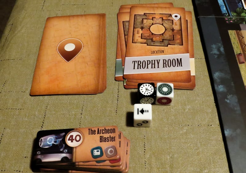 Professor Evil and The Citadel of Time review - room cards, tiles, and dice
